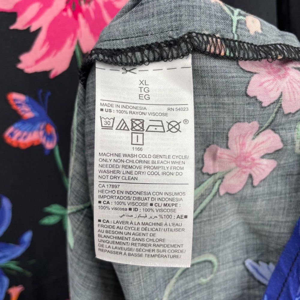 Old Navy Size X-Large Long Bell Sleeve Black Multicolor Floral Shift Dress Rayon - Picture 6 of 6